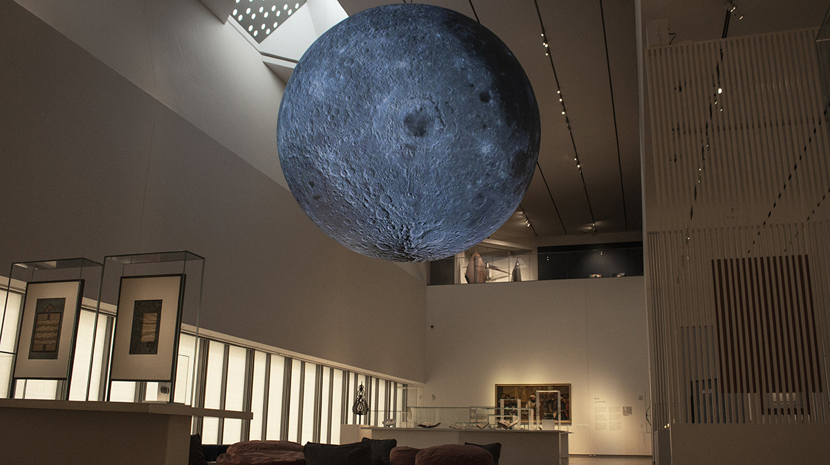 A sculpture of the moon hangs between the Museum’s first and second floor.
